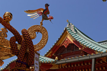Fototapeta na wymiar Kanda Myojin temple architectural detail, Akihabara district, Tokyo