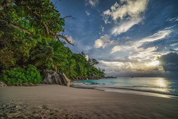 sunset on paradise beach at anse georgette, praslin, seychelles 4