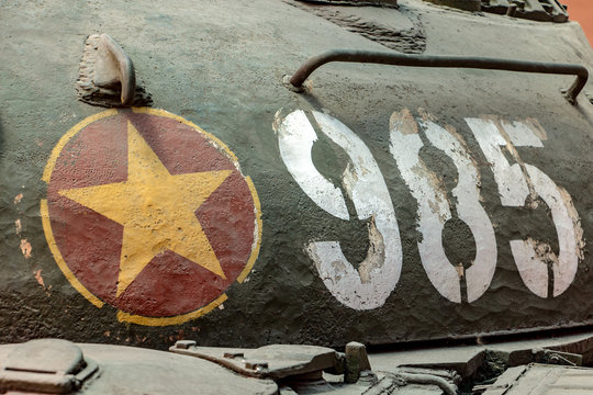 Detail of a tower of a Vietnam War tank.