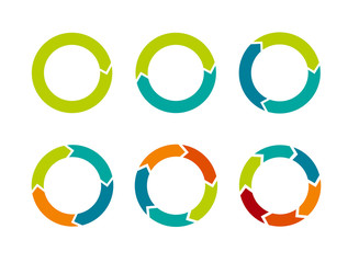 Multicolored arrows in circular motion. Arrow combinations. Rotation arrows. Circle arrow icon. Recycling flat design vector icons set. Recycle icon vector illustration isolated on white background