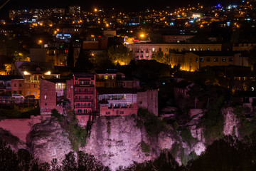 view over tiflis historic center at night
