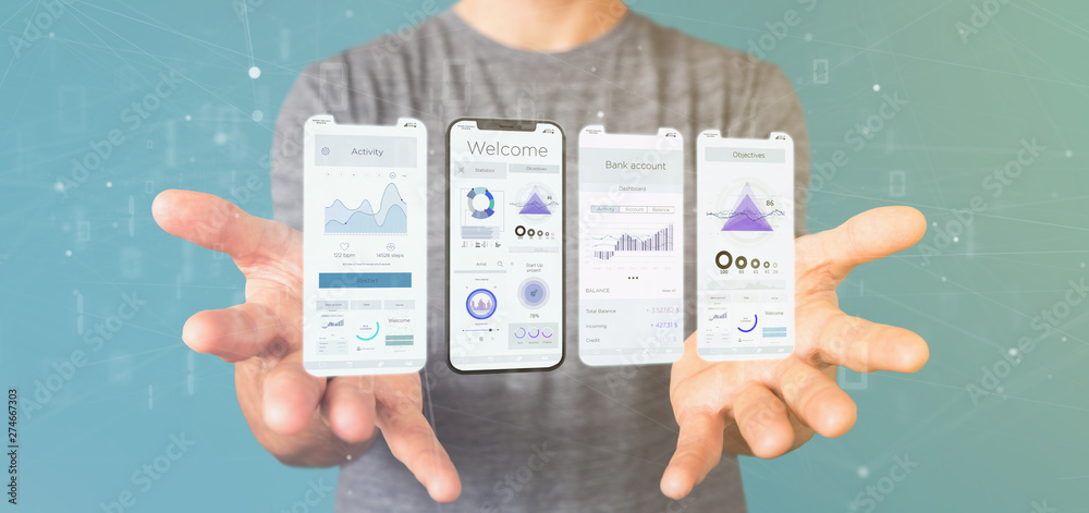 Poster application interface ui on a smartphone - 3d rendering