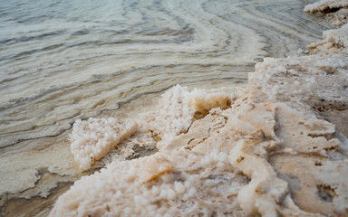 Natural salt crystals at the Dead Sea - the lowest point on earth. Pure nature landscape