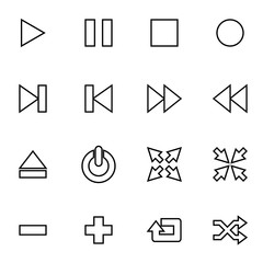 Thin line media player icon set