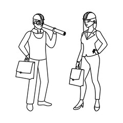 couple of engineers builders workers characters