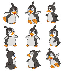 Vector Set Illustration of a Cute Cartoon Character Penguin for you Design and Computer Game