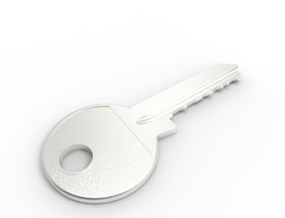 3d rendering of a metal key isolated in white studio background