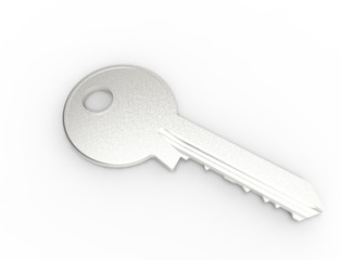 3d rendering of a metal key isolated in white studio background