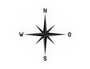 3d rendering of a compass north west south east isolated in white background