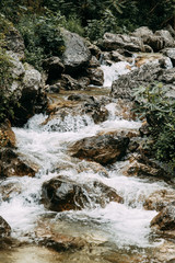 Atmospheric nature and mountain river. Beautiful mountain waterfall in Montenegro.