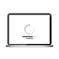 Laptop and loading, on white background, vector