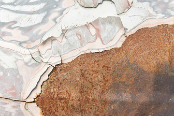 Texture of cracked paint and rusty. Peeling paint steel plate.
