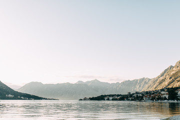  Nature and sea in Europe. Morning and evening in the Bay of Kotor, Montenegro.