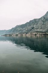  Nature and sea in Europe. Morning and evening in the Bay of Kotor, Montenegro.