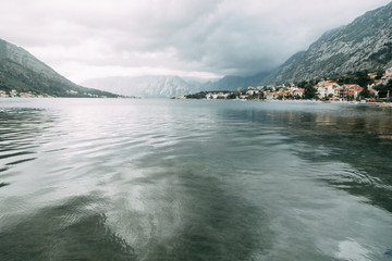  Nature and sea in Europe. Morning and evening in the Bay of Kotor, Montenegro.