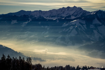Morning fog in the mountains of Austria