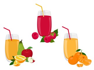 Berry and fruit smoothie, healthy juicy vitamin drink diet or vegan food concept, fresh vitamins. Vector illustration
