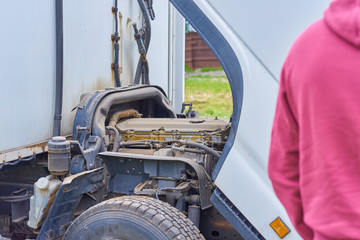 Fototapeta premium diesel engines , spare parts inside trucks and special equipment from Japan close up