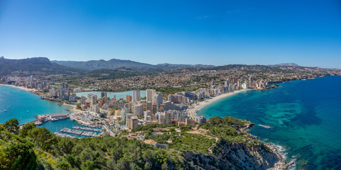 Naklejka na ściany i meble Beaches and mountains of Calpe. View from the natural park of Penyal d'Ifac, Spain