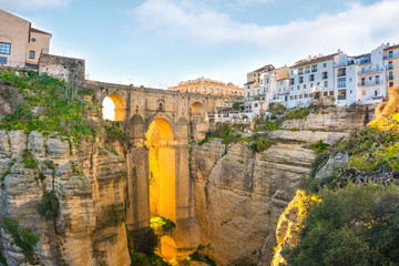Ronda, Spain old town summer cityscape on the Tajo Gorge.