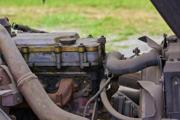 diesel engines , spare parts inside trucks and special equipment from Japan close up