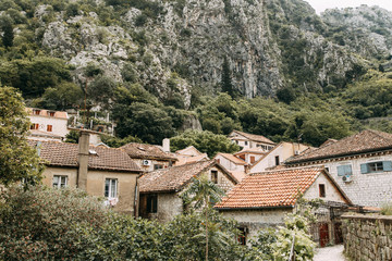 Obraz premium Cozy corners of Montenegro. Panorama of the city of Kotor and the details of the streets.