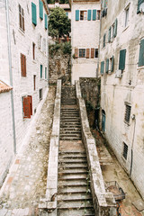  Cozy corners of Montenegro. Panorama of the city of Kotor and the details of the streets.