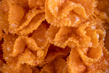 Eastern traditional exotic sweets from dough, close up.