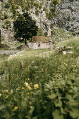 Ancient ruins and stone walls. Old abandoned Church in Kotor, Montenegro.