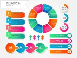 Geometric shape elements of graph,diagram with steps,options,processes or workflow.