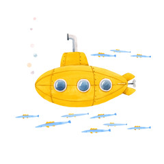 Watercolor submarine vector illustration