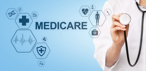 Medical concept on virtual screen. Healthcare. Online medical consultation and health check, EMR, EHR.