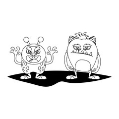 funny monsters couple comic characters monochrome