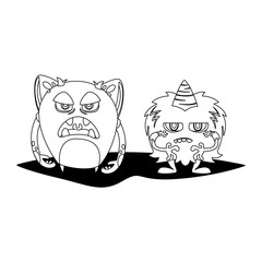 funny monsters couple comic characters monochrome