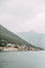  Streets and sights of the old town. Panorama of the city of Perast in Montenegro.