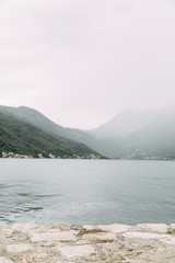  Streets and sights of the old town. Panorama of the city of Perast in Montenegro.
