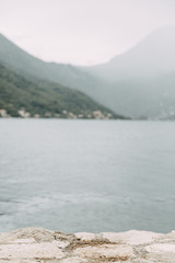  Streets and sights of the old town. Panorama of the city of Perast in Montenegro.