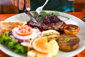 grilled meat and vegetables