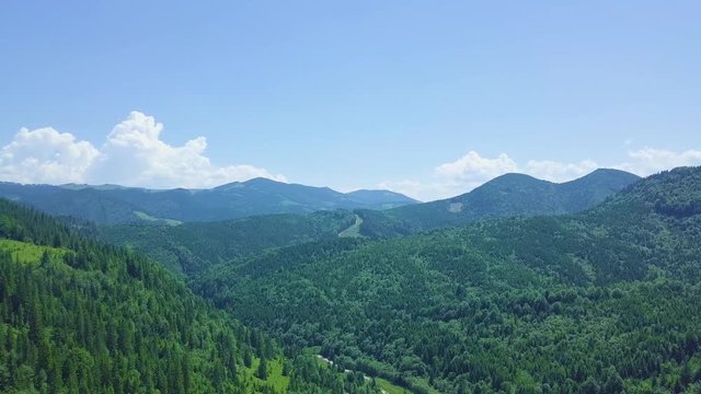 Aerial- Flyover of a mountain top in the Blue Ridge Mountains.