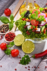 Composition with vegetable salad bowl