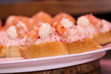 tapas, canapes or pintxos in the bar of a bar