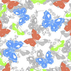 Vector seamless pattern with butterflies and wildflowers