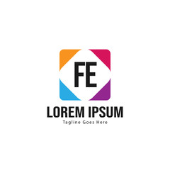 Initial FE logo template with modern frame. Minimalist FE letter logo vector illustration