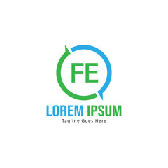 Initial FE logo template with modern frame. Minimalist FE letter logo vector illustration