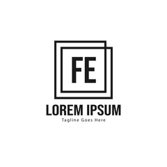 Initial FE logo template with modern frame. Minimalist FE letter logo vector illustration
