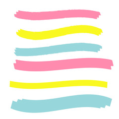 Obraz premium Yellow highlighter marker illustration. Brush pen underline. Yellow watercolor hand drawn highlight