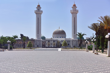 Fototapeta na wymiar Monastir, Tunisia, July 2019. Mausoleum of Habib Bourgiba, the first President of the Republic of Tunisia. Monastir.