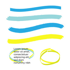 Obraz premium Vector yellow highlighter brush lines. Brush pen underline. Yellow watercolor hand drawn highlight