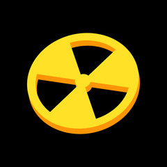 Sign of radiation, yellow on black background, 3d, vector