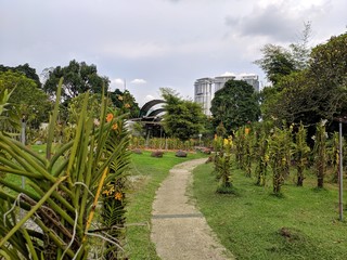 Kuala Lumpur, Malaysia - June 2019: Botanical gardens in Kuala Lumpur